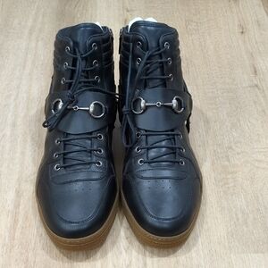 Gucci Black Leather Horsebit Accent High Top Sneakers NWOB